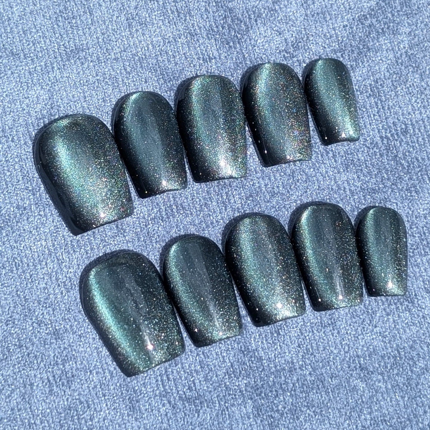 Aurora Green Press On Nails Short Square Shaped