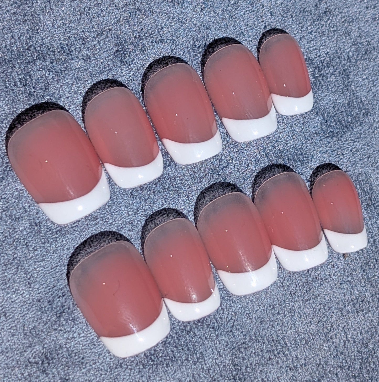 French White Lumiere Pink White Press On Nails Short Square Shape