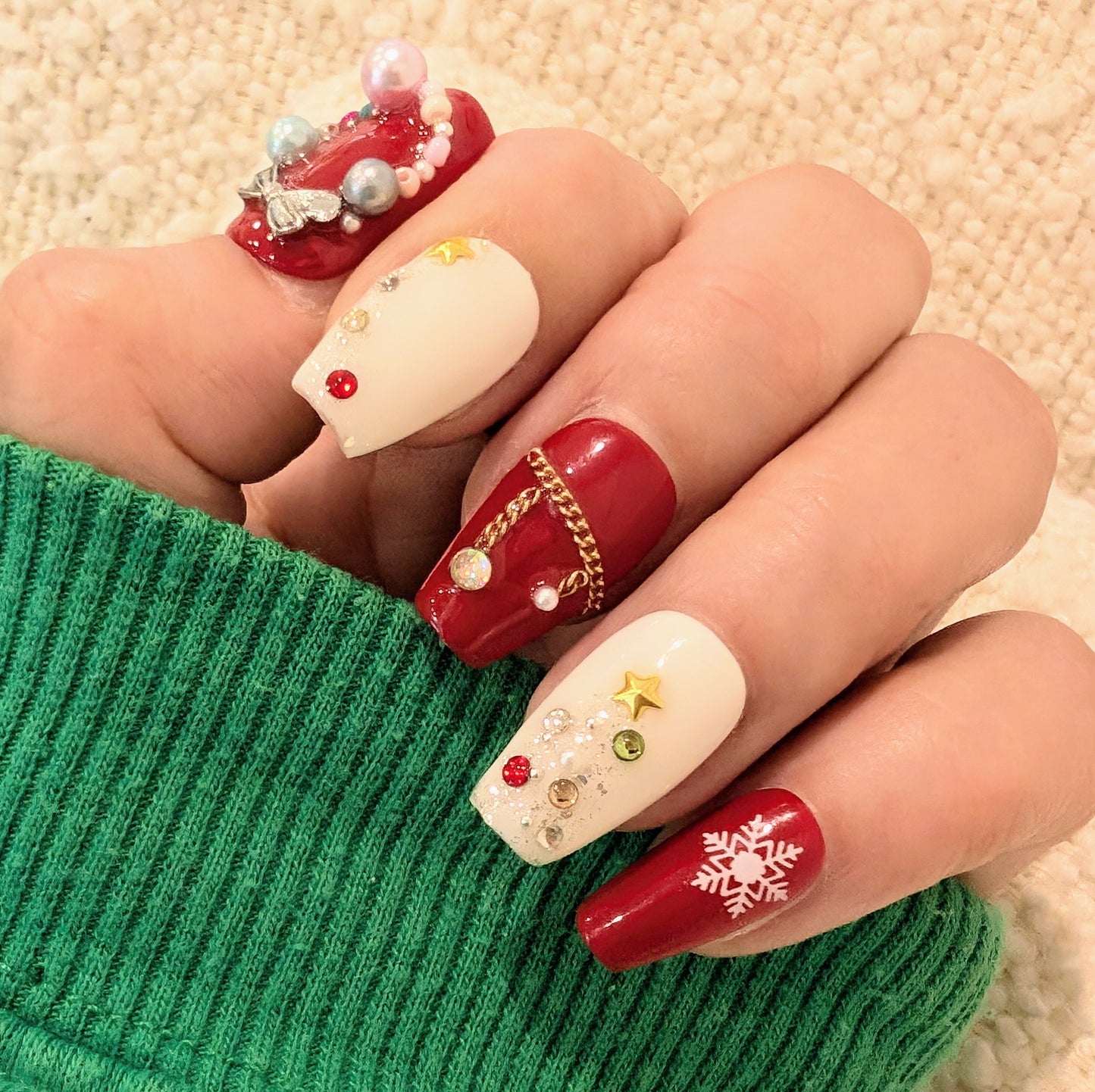 Red and White nails