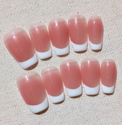 French White Lumiere Pink White Medium Square Press On Nails