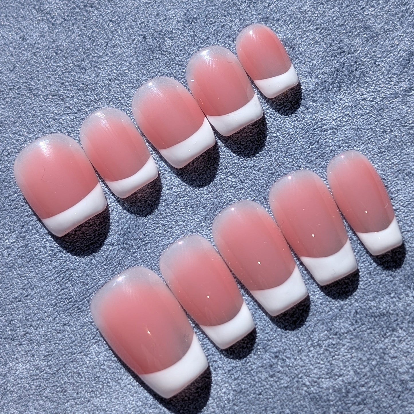 French White Lumiere Pink White Press On Nails Medium Short Square Shaped