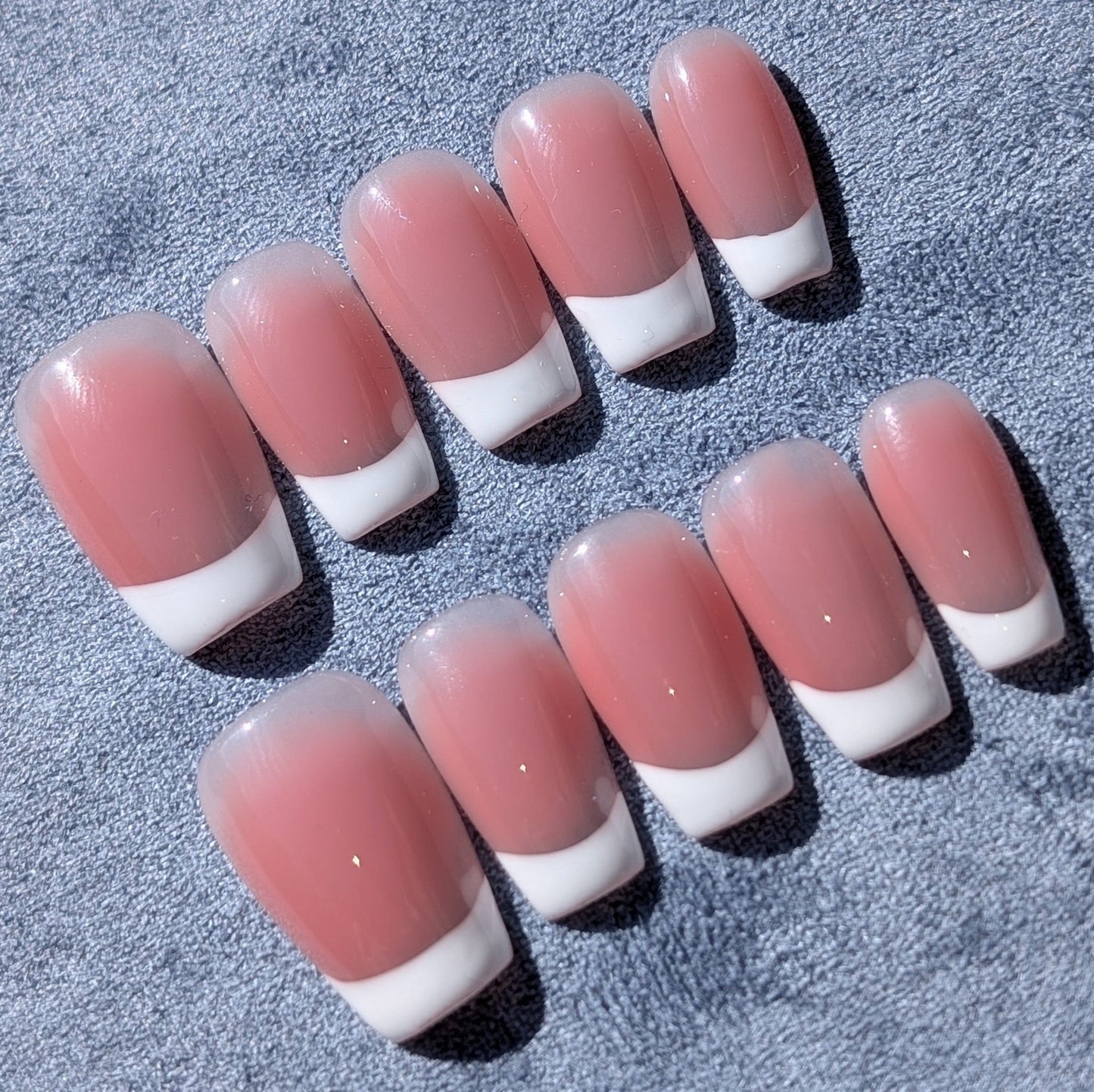 French White Lumiere Pink White Press On Nails Medium Square Shaped