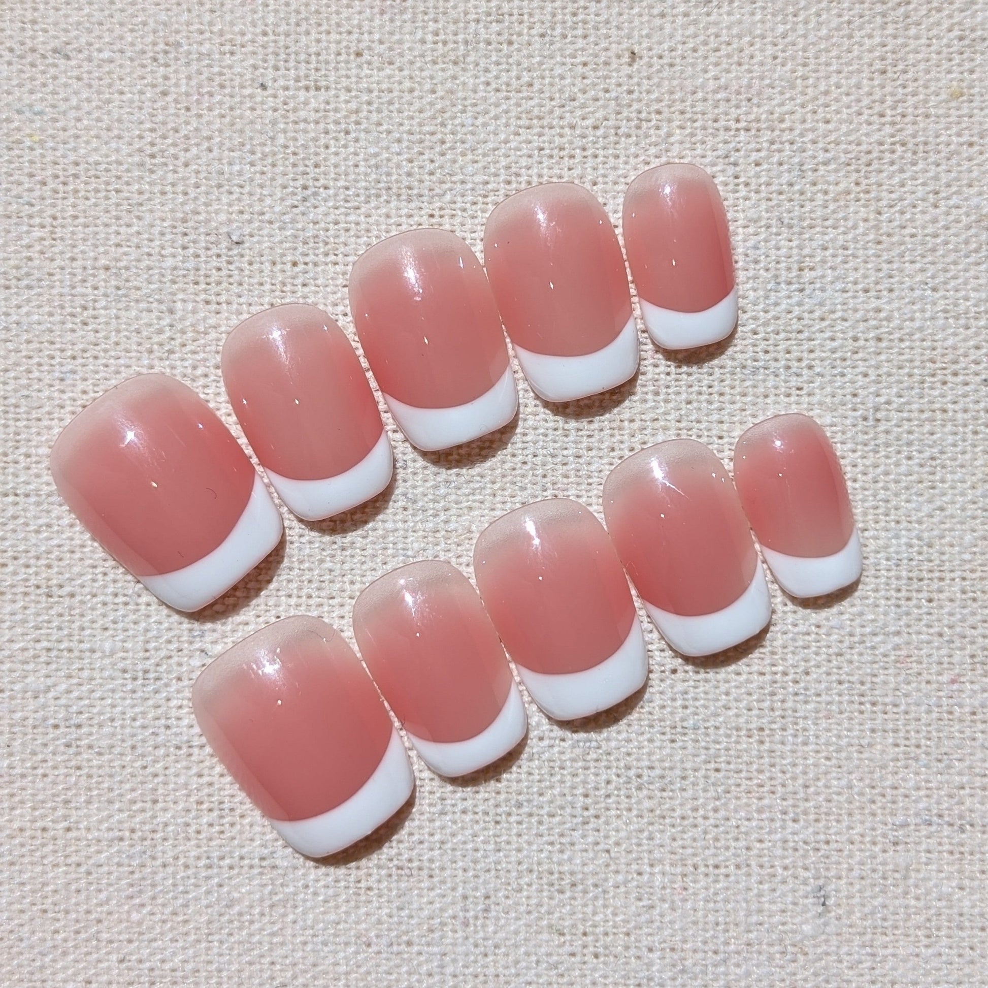 French White Lumiere Pink White Short Square Press On Nails