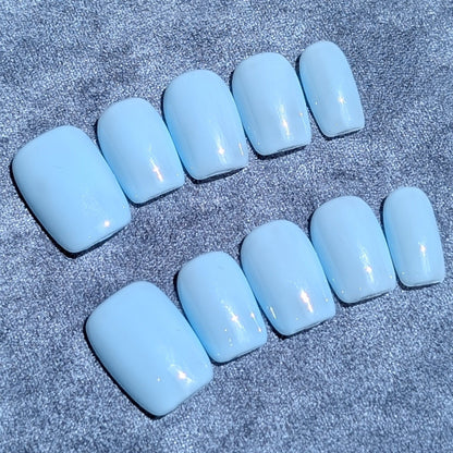 New Town Blue Short Square Shaped Press On Nails