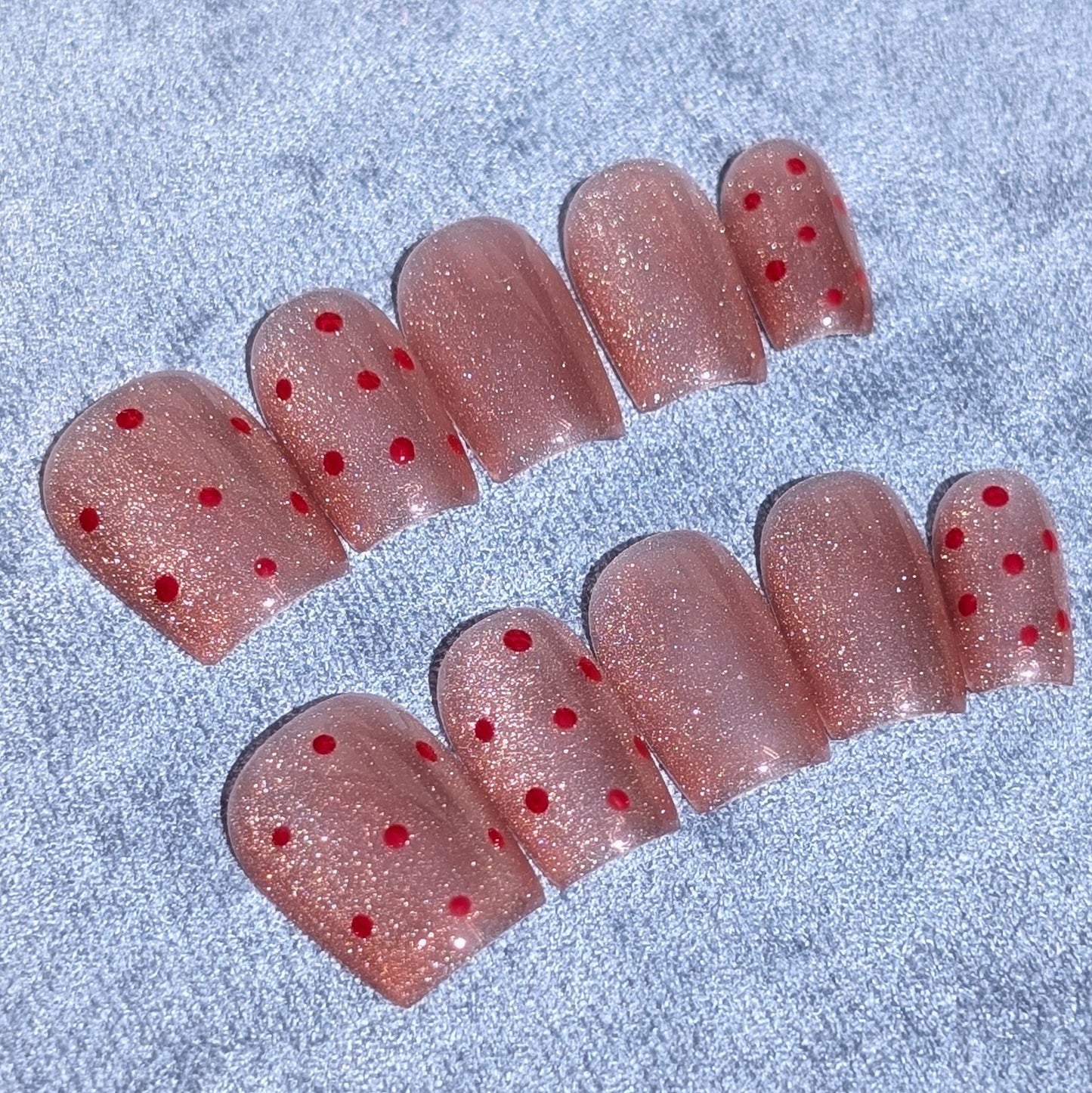 Nude Pink Dots Blush Whisper Pink Press On Nails Short Square Shaped