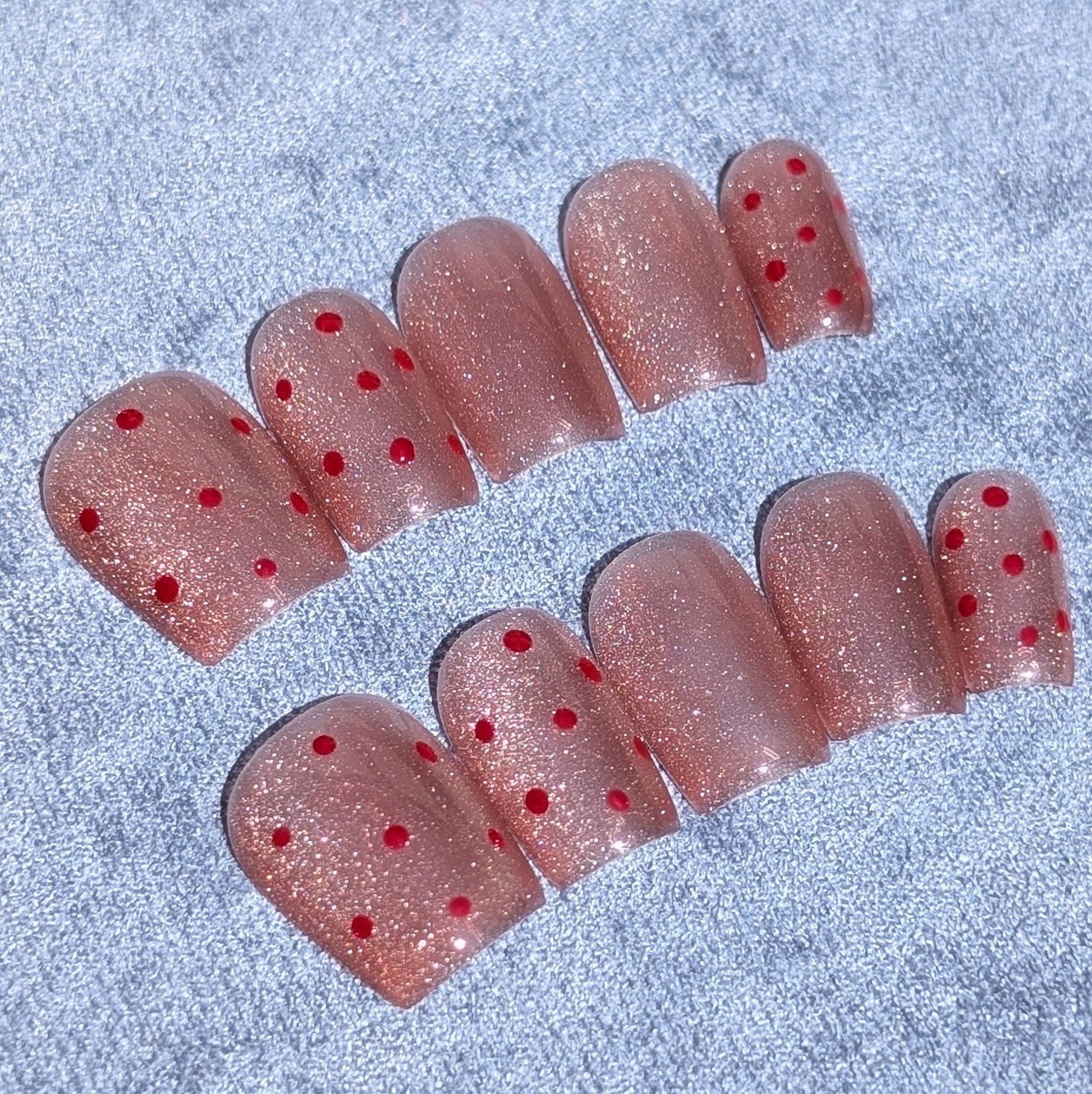 Nude Pink Dots Blush Whisper Pink Press On Nails Short Square Shaped
