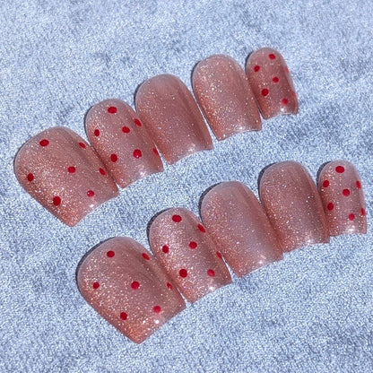 Nude Pink Dots Blush Whisper Pink Press On Nails Short Square Shaped