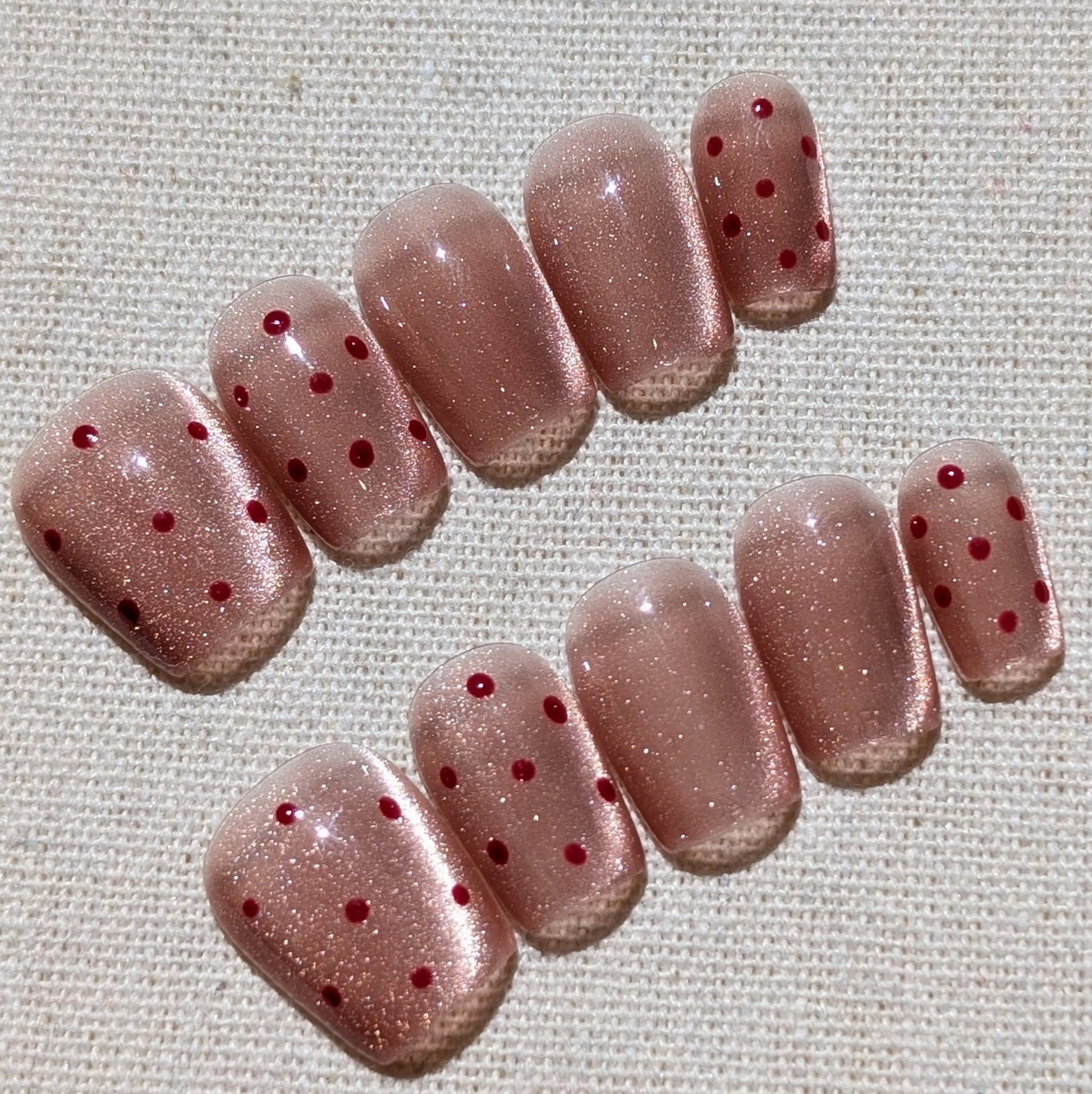 Nude Pink Dots Blush Whisper Pink Short Square Shaped Press On Nails
