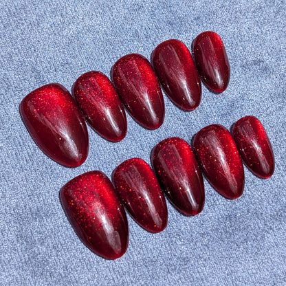 Scarlet Red Press On Nails Short Almond Shaped