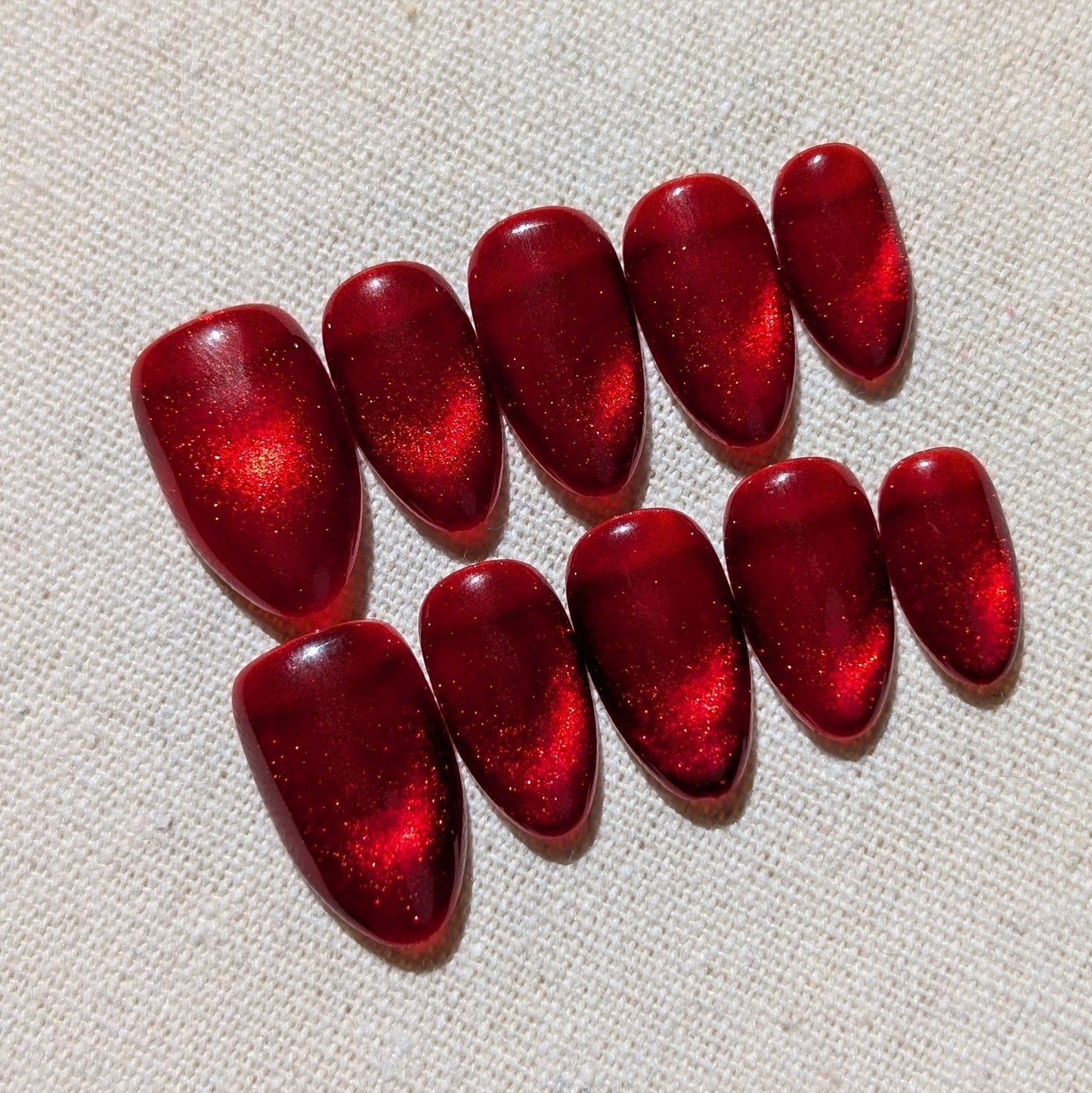 Scarlet Red Short Almond Shaped Press On Nails