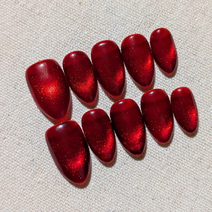 Scarlet Red Short Almond Shaped Press On Nails