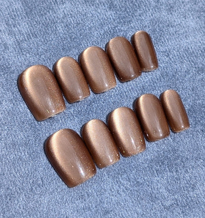 Stardust Toffee Short Square Shaped Press On Nails