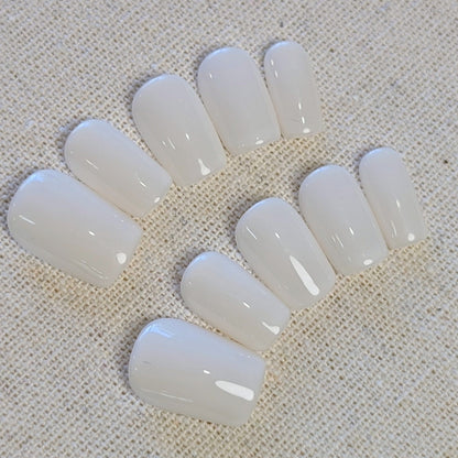Terrigal White Press-OnNails-ShortSquare Shaped

