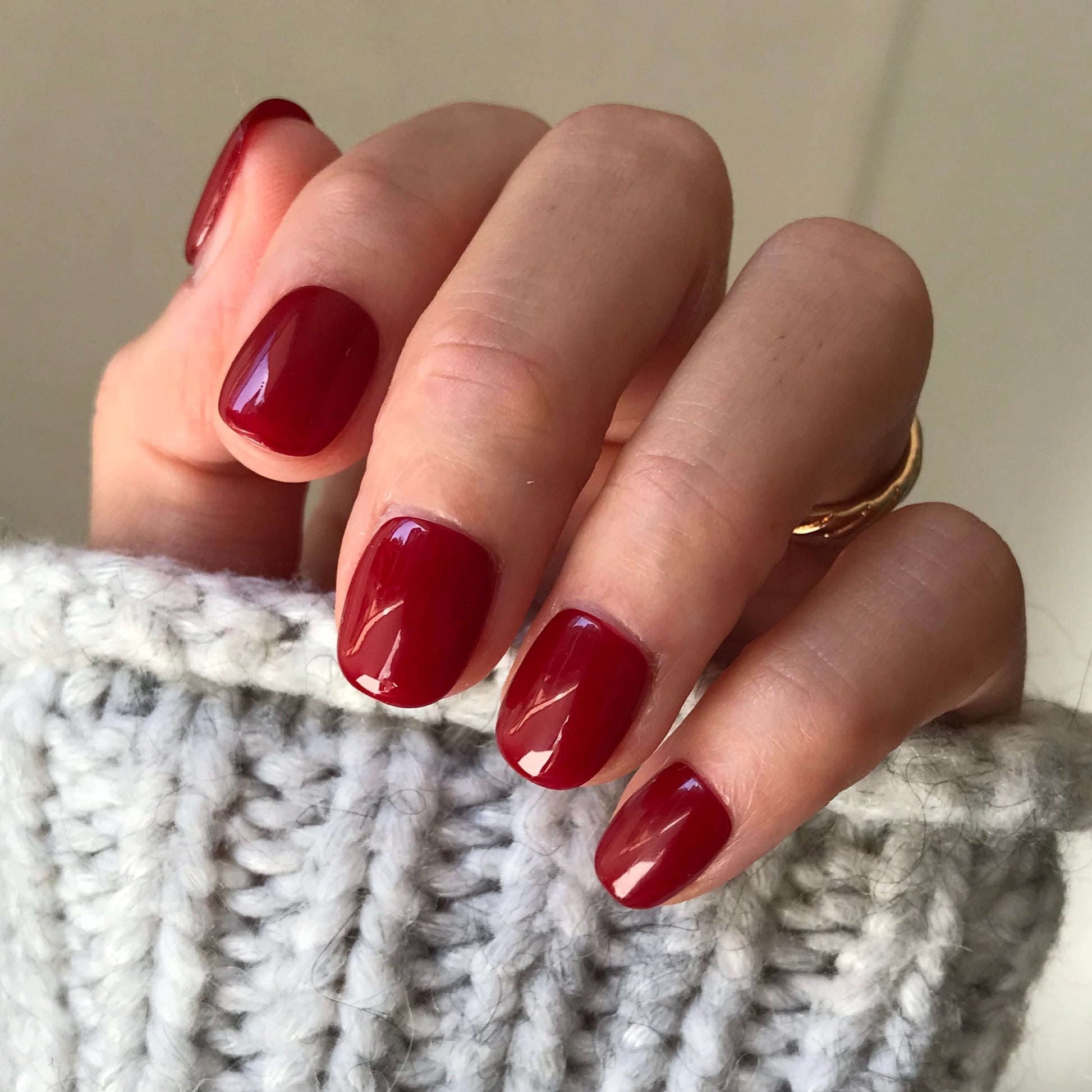 Calm Storm premium handmade press-on nails in classic red extra short. 