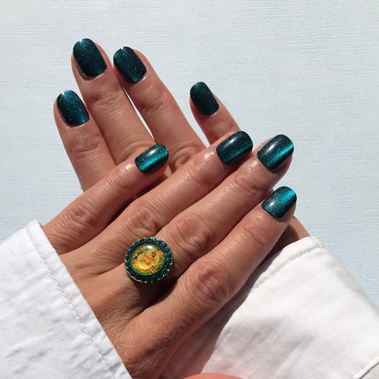 Calm Storm premium handmade midnight blue press-on nails in extra short. 