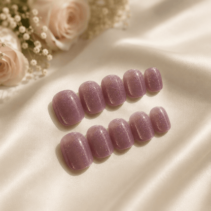 Calm Storm handmade press on nails in glittering lavender in extra short.  