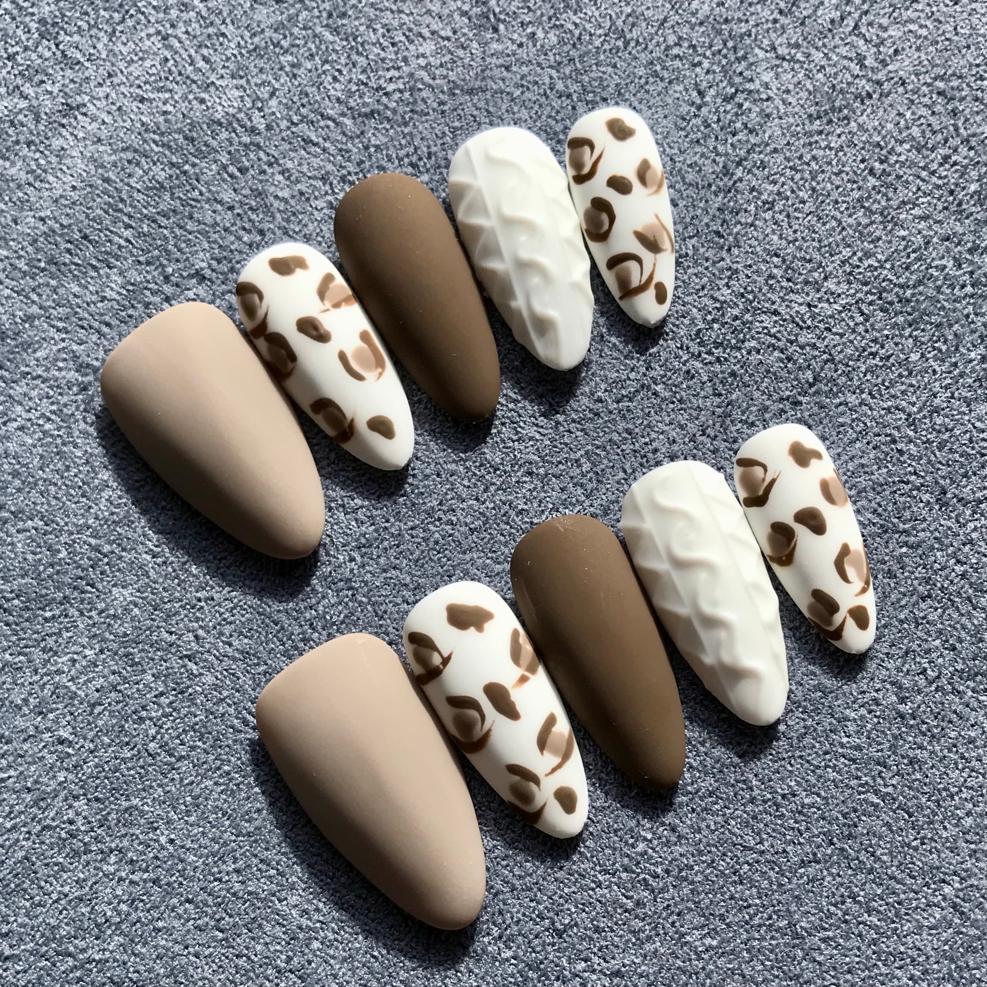 Salon quality press-on nails with leopard print pattern in a matt finish.