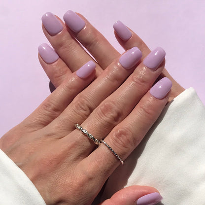 Calm Storm premium handmade press-on nails in lilac short square. 
