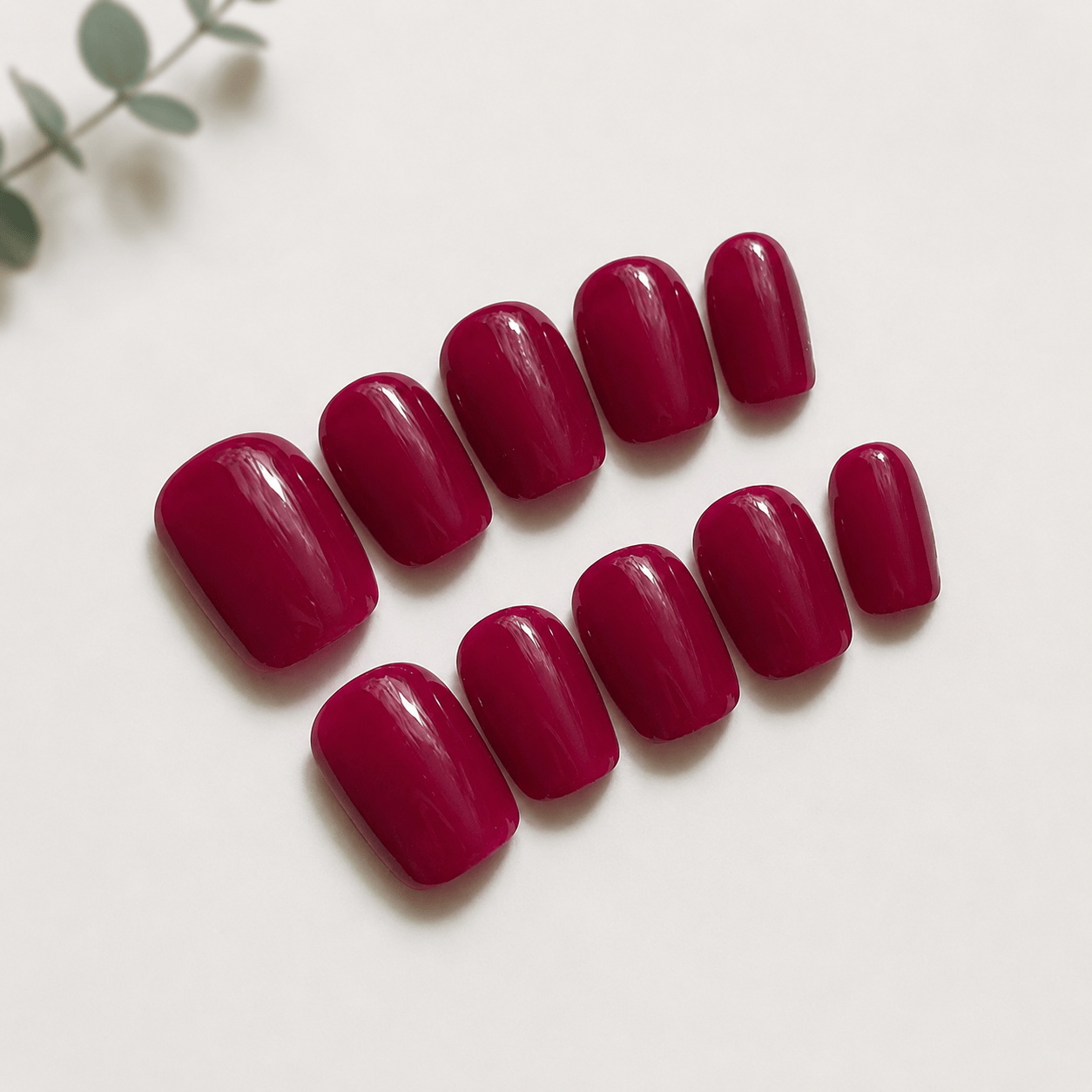 Calm Storm handmade press on nails in magenta in square. 