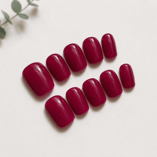 Calm Storm handmade press on nails in magenta in square. 
