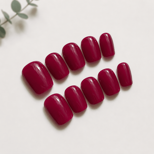 Calm Storm handmade press on nails in magenta in square. 