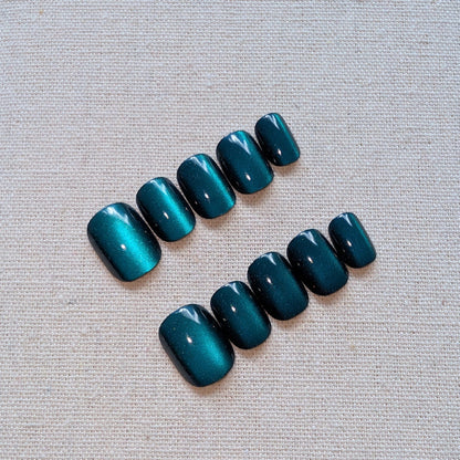 Calm Storm luxury handmade dark blue press-on nails in extra short
