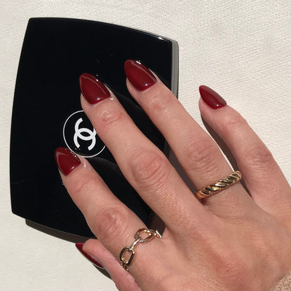 Handmade luxury press-on nails using premium red gel. 