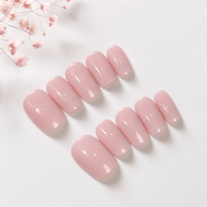 Calm Storm handmade press on nails in pastel pink in square shape. 
