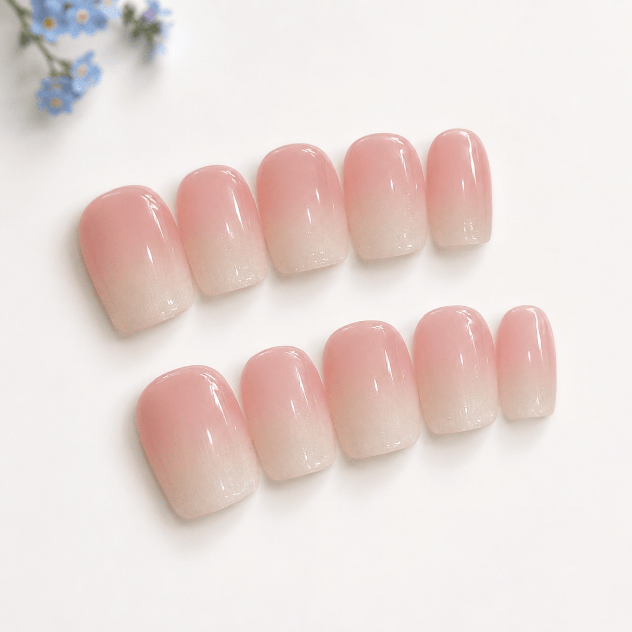 Calm Storm handmade press on nails in pink nnad nude ombre.