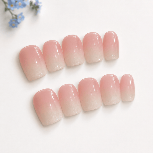 Calm Storm handmade press on nails in pink nnad nude ombre.
