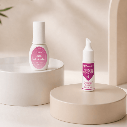 Calm Storm press-on nails glue and remover combo for long lasting nails and healthy easy removal.