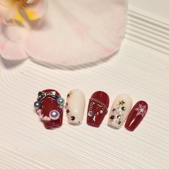 Red and White nails