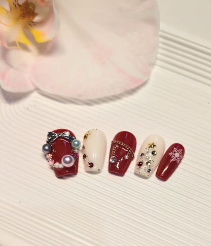 Red and White nails