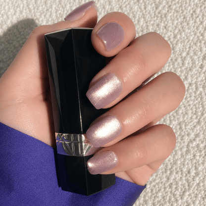 Calm Storm handmade press-on nails in lavender with silver shimmer. 