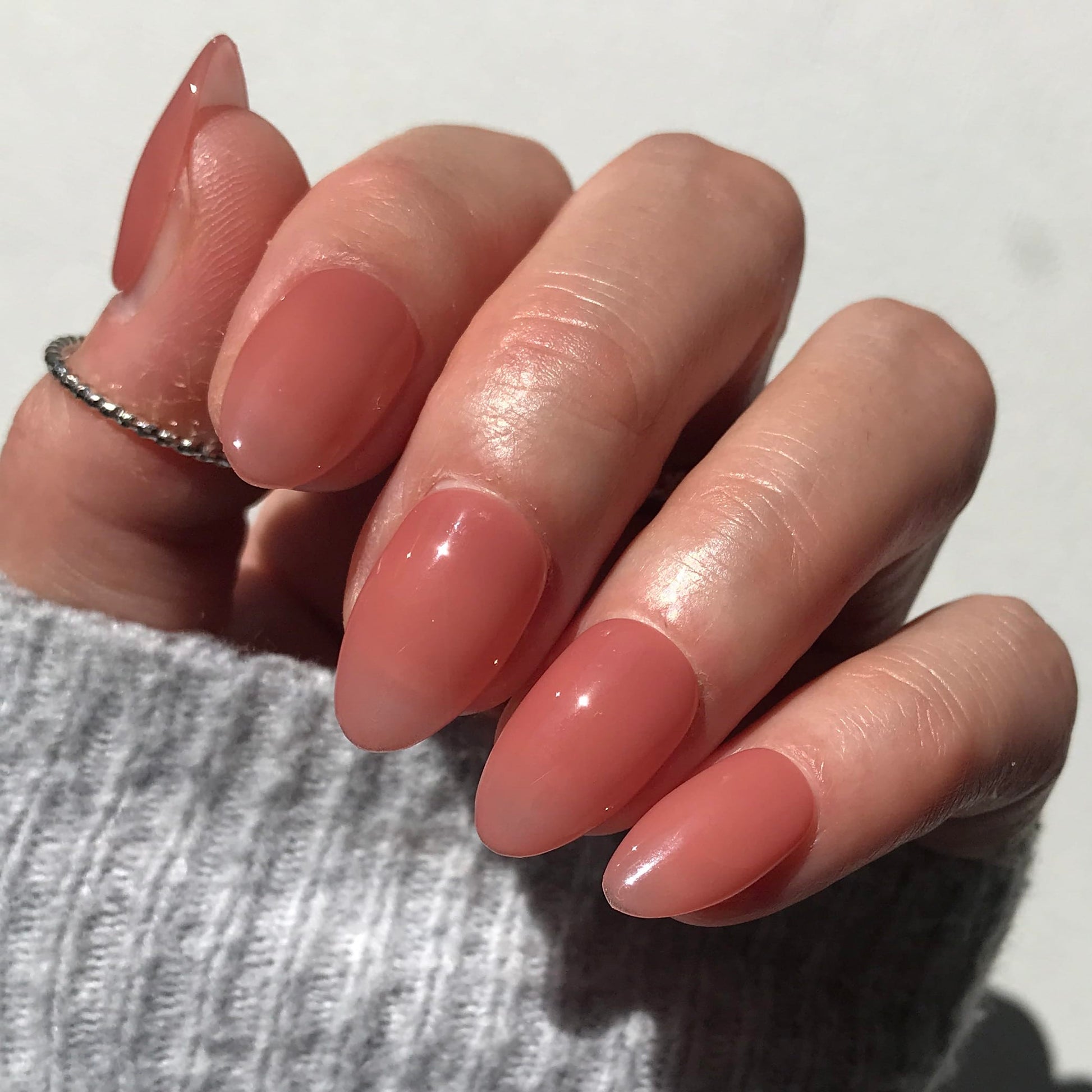 Calm Storm premium handmade press-on nails in rosy nude gel. 