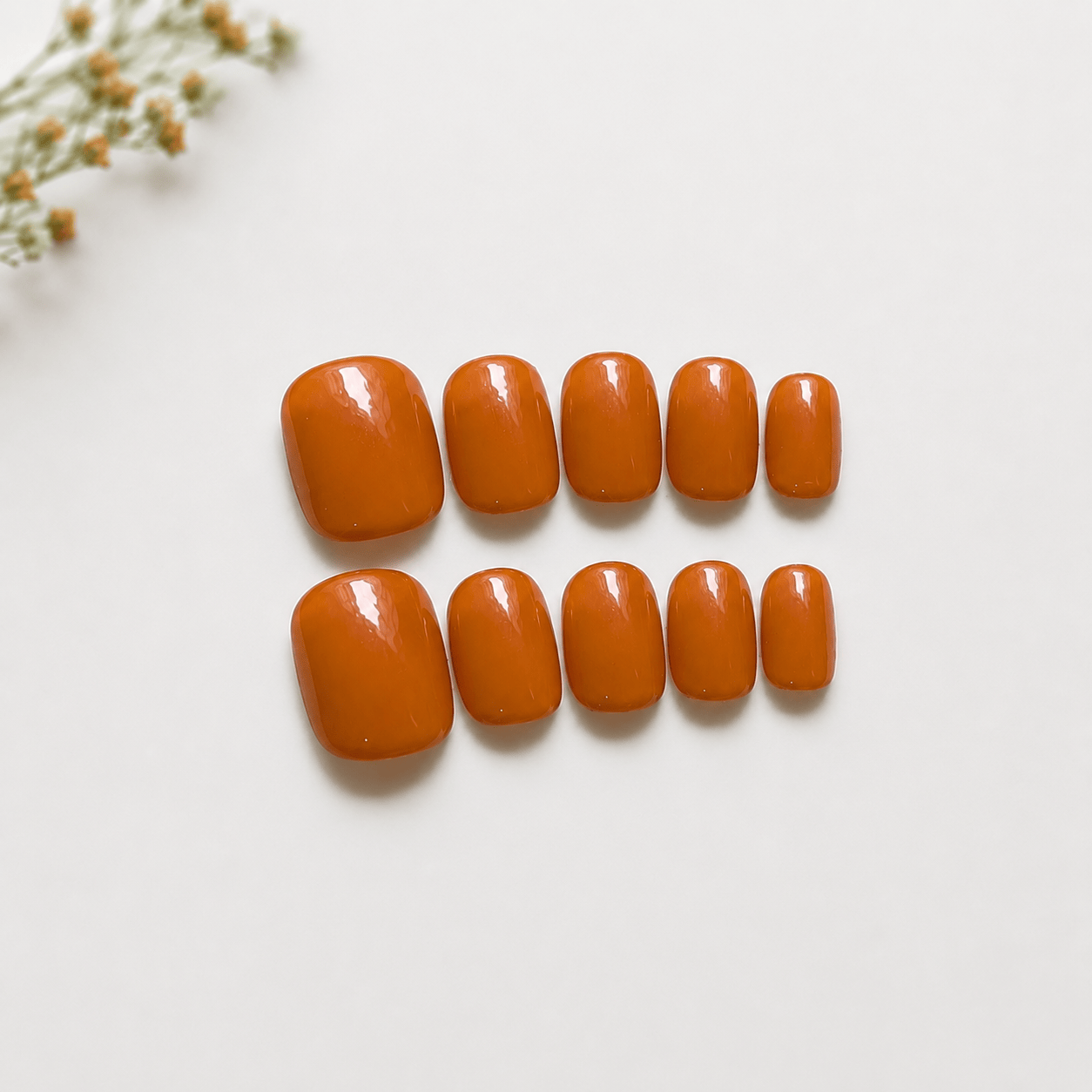 Calm Storm handmade press on nails in warm toffee in extra short. 