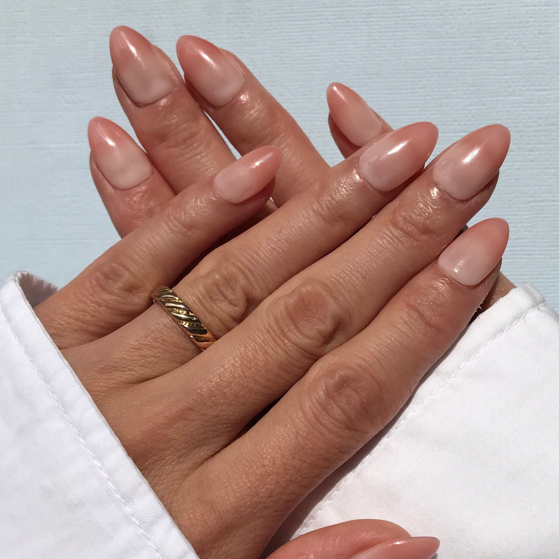 Luxury handmade press-on nails in nude ombre. 